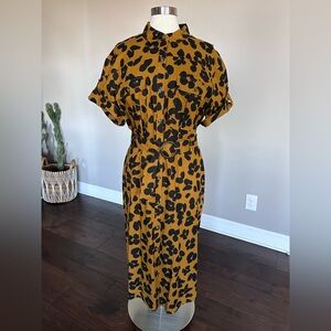 Who What Wear x Target 🎯 Shirt Dress Linen Blend Button-Up Leopard Cheetah XL